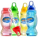 Prextex 4-Pack Bubble Solution with Wand, Bubble Gun Refill, Kids Outdoor Toys for Pool, Birthday, Wedding, Bubble Party Favors
