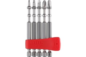 Vessel IMAPCT Ball Torsion Bit with Magnetic Charge Holder 5 Piece Set Includes (1) PH2, (1) PH3, (1) SQ1, (1) SQ2 and (1) SQ