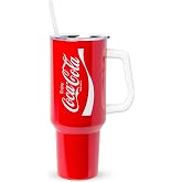 Silver Buffalo Coca-Cola Coke, Stainless Steel Tumbler, 40oz | Double Walled, Includes Handle and Straw, Fits in Standard Cup Holder, 1.18 Liters