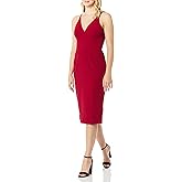 Dress The Population Womens Lyla Plunging Sleeveless Fitted Midi Sheath Dress
