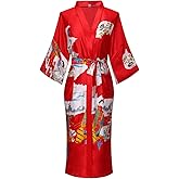 Women's Floral/Patterned Silky Kimono Robes Long Satin Bathrobes Sleepwear Loungewear