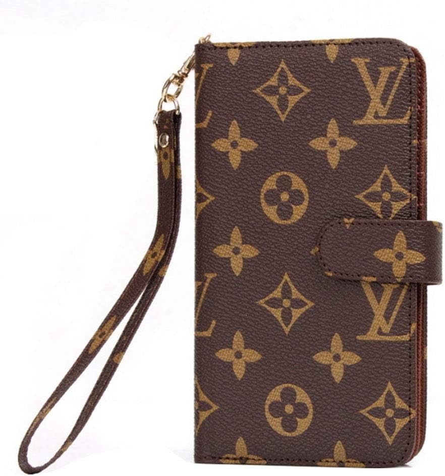 LianBoDesign for Apple iPhone Xs Max 6.5" Luxury Famous Trifold Packet Clip Strap flip Grid Leather Cash Card Slot Wallet Case Cover for Women Men boy Girl LV99 (Max Classic Flowers)