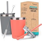 Sippy Cups For Toddlers 1-3 - Toddler Cups w/Screw Lids - Stainless Steel Kids Tumblers With Straws and Lids - 2 Pack