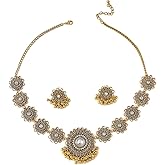 Bollywood Indian Jewelry Sets for Women Wedding Party Jewelry Flower Tassel Beaded Dangle Earring Oxidized Indian Choker Necklace Gold-Tone Plated Zirconia Jhumkas Chandelier Earrings Boho Jewelry
