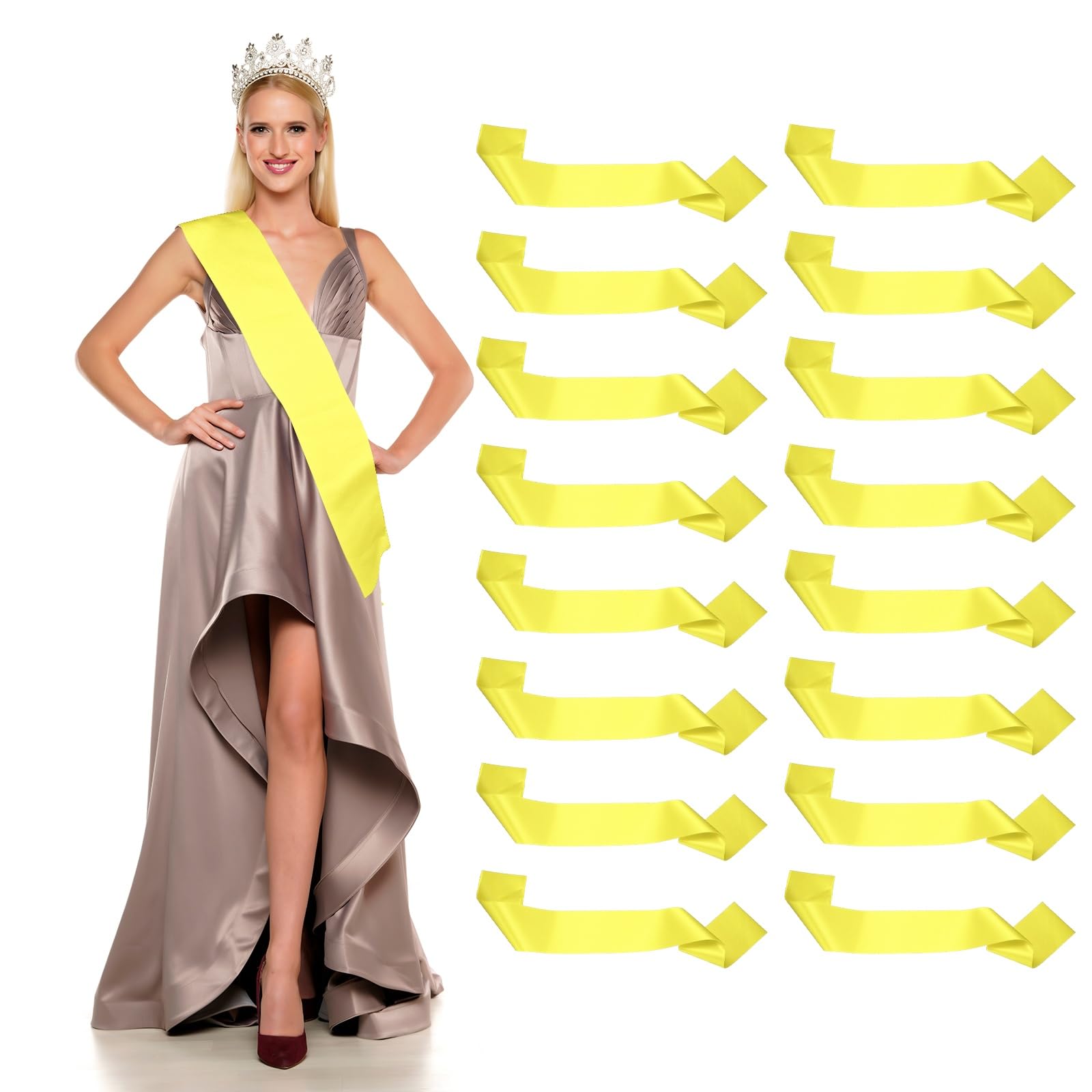 YELARXI Satin Sash, Blank Sash Pageant Ribbon for Party Wedding 16 Pack & Light Yellow