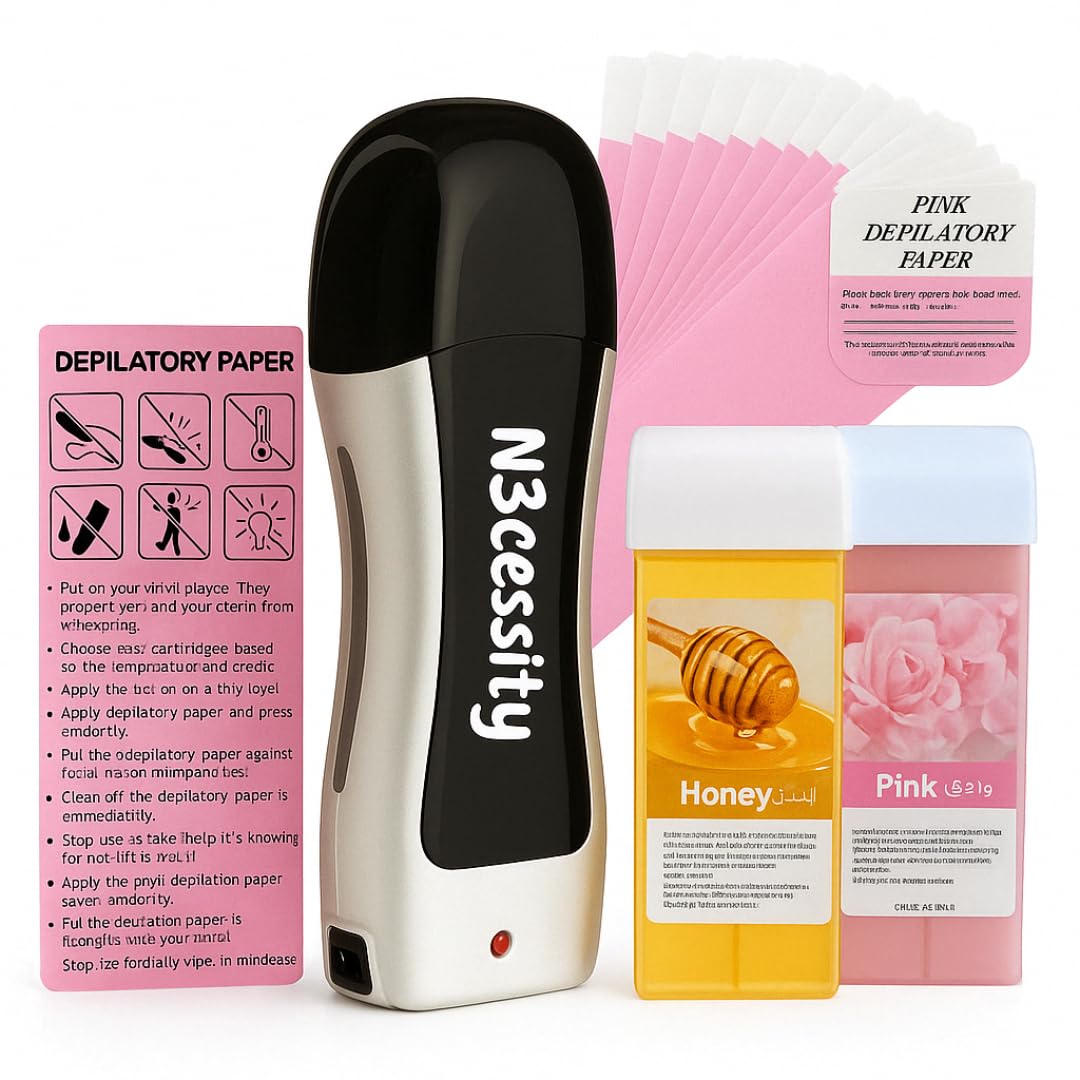 Roll-On Wax Kit with Honey & Rose Wax Cartridges - Roller Wax Warmer for Sensitive Skin - Hair Removal Kit with 100 Wax Strips & 10 Wipes