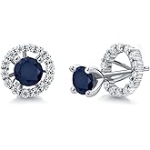 Gem Stone King 925 Sterling Silver Blue Sapphire and Moissanite Women Stud Earrings with Removable Jackets (1.62 Cttw, Center Stone: 5MM)