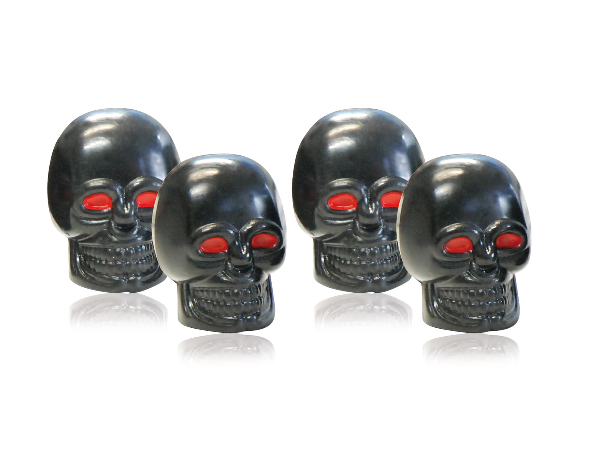 FOLIATEC FT32703 Universal Fit Aircaps Valve Caps, Skull Evo, Black/ Red Eyes, Set of 4