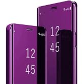 Compatible with Samsung Galaxy A37 Case Mirror Leather Cover Wallet Slim Clear S-View Shockproof Thin Cover with Kickstand Anti-Scratch Protective Phone Case for Samsung A37 5G (Purple)