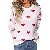 Kaei&Shi Heart Sweater,Cute Valentines Sweaters for Women,Hearts Pattern Knit Top Date Christmas