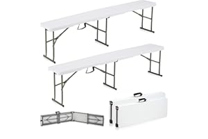 Candockway 6ft Plastic Folding Bench with Carrying Handle & Lock, Portable Outdoor Bench in Garden Picnic Camping Dining Party Seat, Waterproof Bench for Soccer Activities, Firm and Durable（2 Pack C）