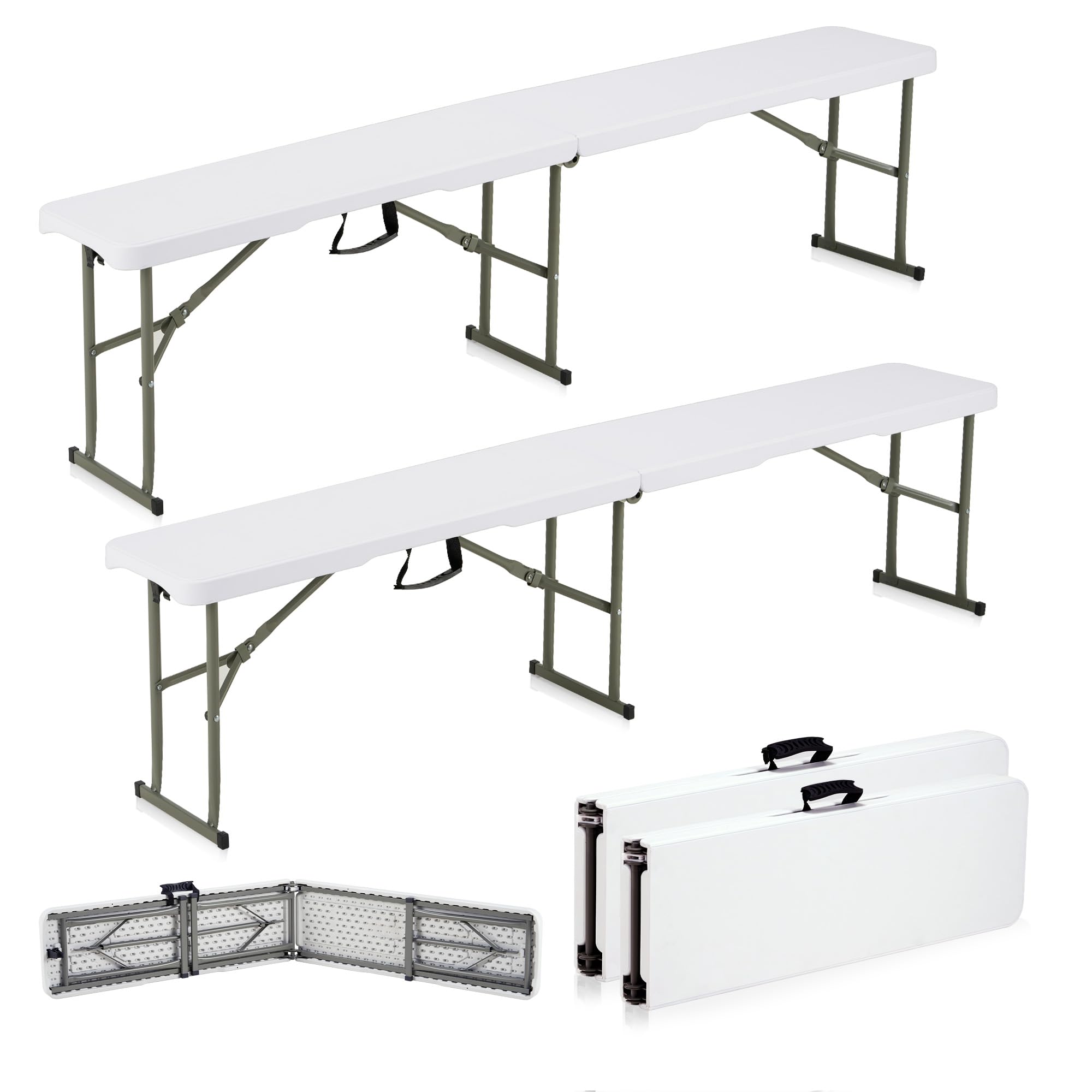 Photo 1 of Candockway 6ft Plastic Folding Bench with Carrying Handle & Lock, Portable Outdoor Bench in Garden Picnic Camping Dining Party Seat, Waterproof Bench for Soccer Activities, Firm and Durable 2 Pack