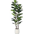 OAKRED Artificial Fiddle Leaf Fig Tree with White Planter,5ft Tall Fake Tree with Natural Wood Trunk for Home Decor, Faux Ficus Tree Fake Moss for Indoor Office Living Room
