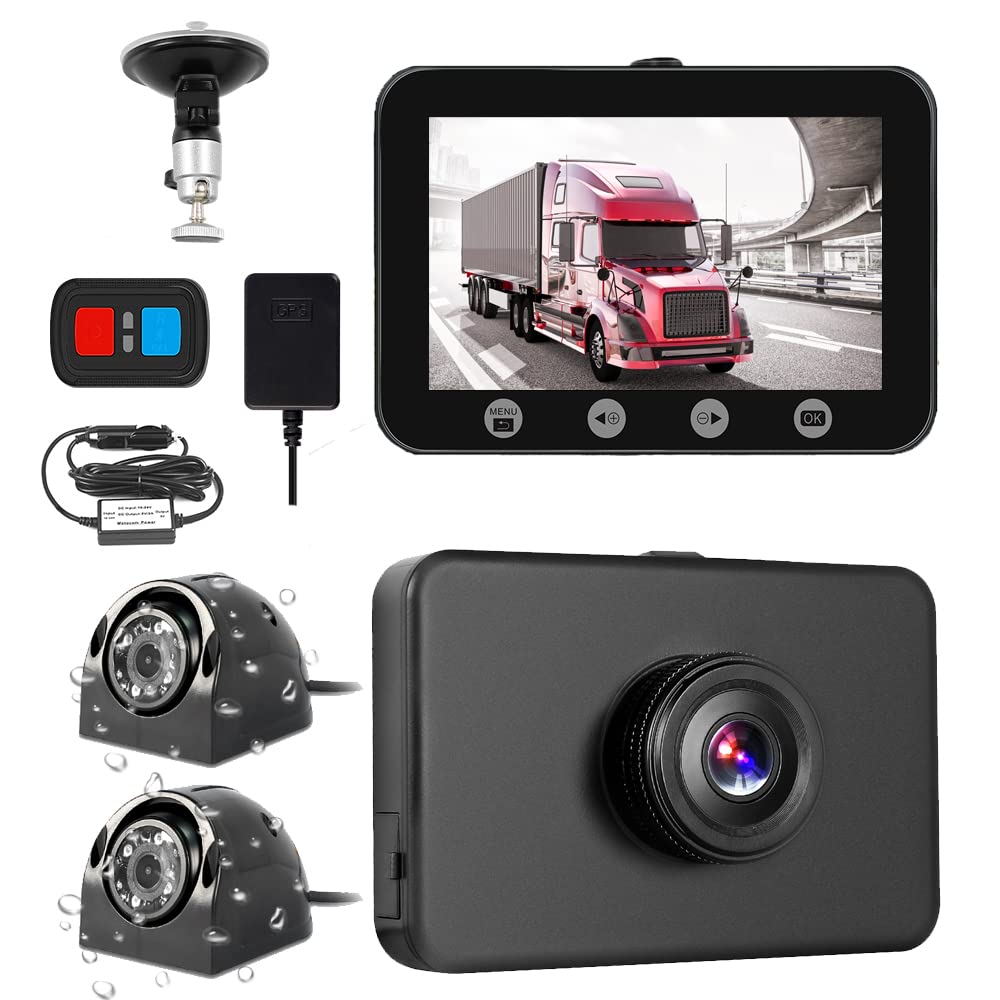 Photo 1 of VSYSTO 3CH WiFi Truck Dash Cam, 4.5'' Screen GPS HD 1080P Front & 720P Sides Infrared Night Vision Lens Backup Camera System DVR for Semi Trailer Van Tractor Car RV, G-Sensor Loop Recording