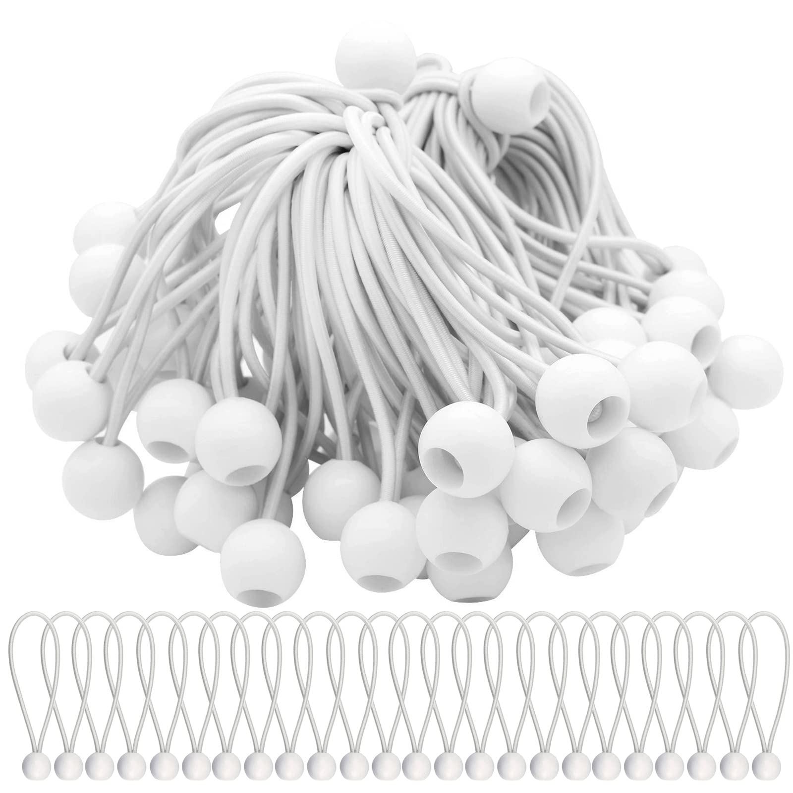 Bungee Cord with Balls 75 Piece, Tarpaulin Bungee Cords 6 Inch, Heavy Duty Marquee Bungee Toggles, Adjustable Flag Bungees, for Marquees, Camping Tarp,tarpaulin holder, White