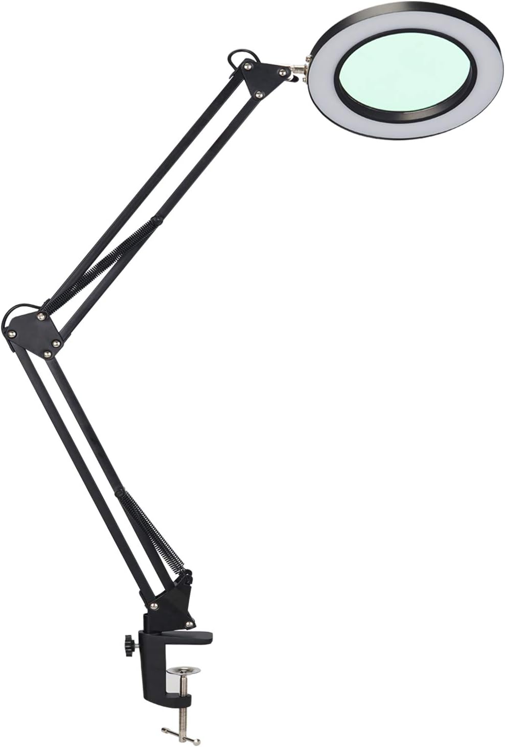 Psiven LED Magnifying Lamp, Dimmable Magnifier Desk Lamp/Task Lamp with Clamp (3 Lighting Modes, 10W, 5 Diopter, 4.1'' Glass Lens) Highly Adjustable Swing Arm Craft, Workbench, Drafting, Work Light