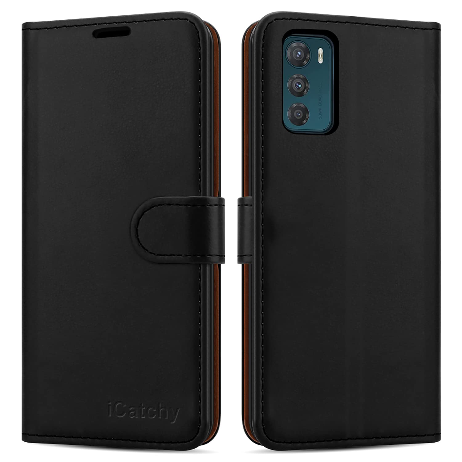 iCatchy For Motorola Moto G42 Case, Wallet Book [Stand View] Magnetic Closure [Kickstand] Full Protection Premium Leather Folio Case Compatible with Moto G42 Phone Cover (Black)