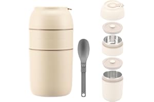 KHZSPP Thermal Food Container,26oz Insulated Leak Proof Double Wall Food Jar with Folding Spoon and Handle,Soup for Adults Ou