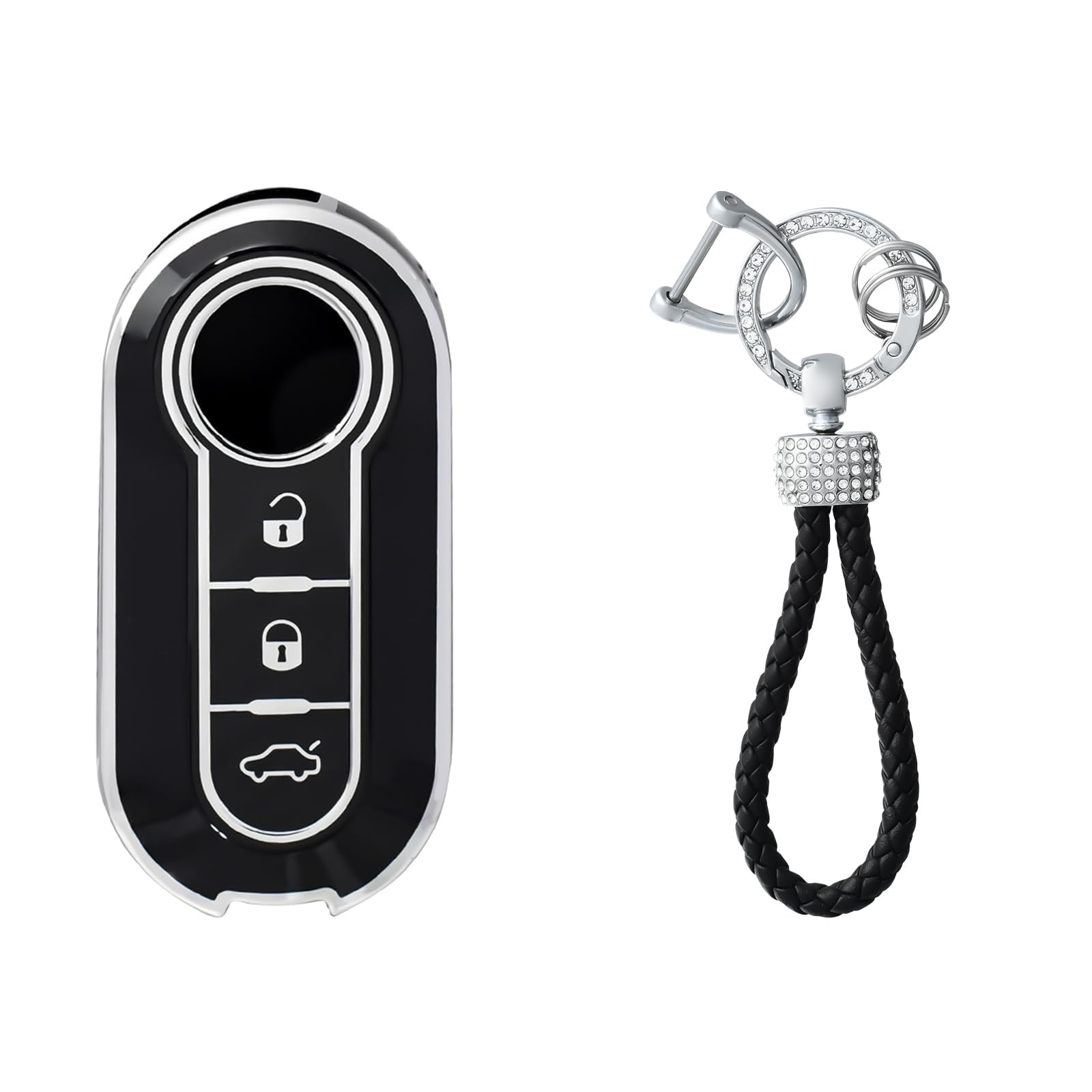 OFFCURVE Car Key Cover Car Key Case Key Fob Cover Car Key Protector with Car Key Fob Compatible with FIAT 500 Lancia Punto Panda Ypsilon Delta Grande Bravo Musa Flip Falten