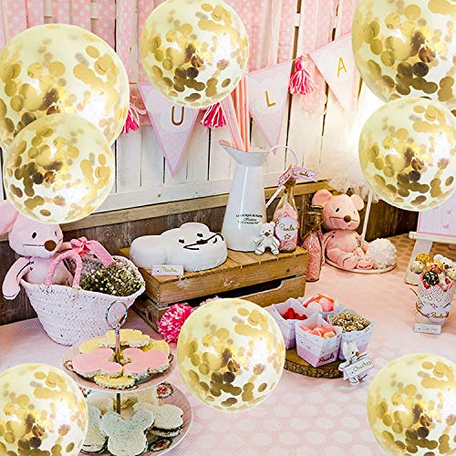 40 Pack Gold Confetti Balloons with Golden Paper Confetti Dots for Birthday Party, Wedding, Bridal Shower, Baby Shower and Holidays - 12 Inch Shining Gold Balloons