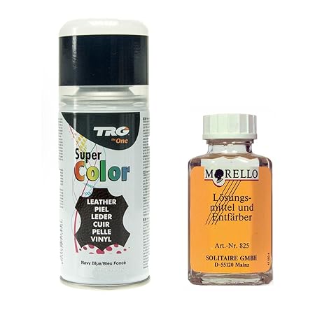 TRG Lederfarbspray 150 ml blau Marine/Light Navy Lederfarbe + Morello Leder Reiniger zur Lederpflege