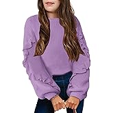 Arshiner Girls Long Lantern Sleeve Sweaters Crew Neck Knit Pullover Jumper Top
