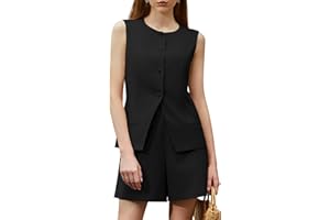 Casly Lamiit Women's Summer 2 Piece Outfits Sleeveless Round Neck Button Down High Waisted Pants Business Work Sets