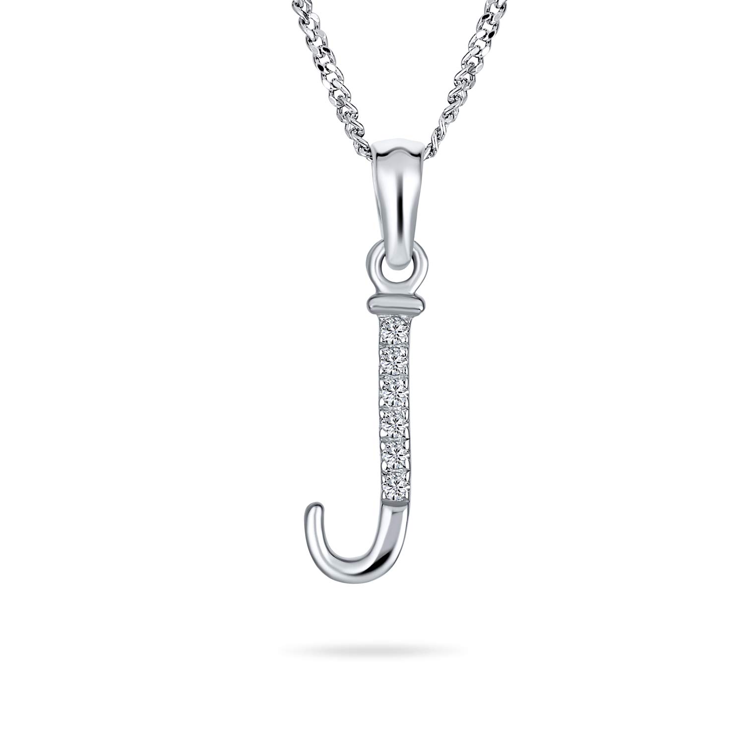 Bling Jewelry Delicate ABC Cubic Zirconia Pave CZ Capital Block Letter Alphabet Initial J Pendant Necklace For Women Sterling Silver