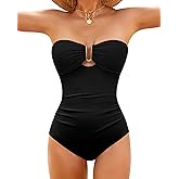 XUNYU One Piece Swimsuit Women Tummy Control Strapless Bandeau Bathing Suit Slimming Shapewear Swim Suits Halter Swimwear
