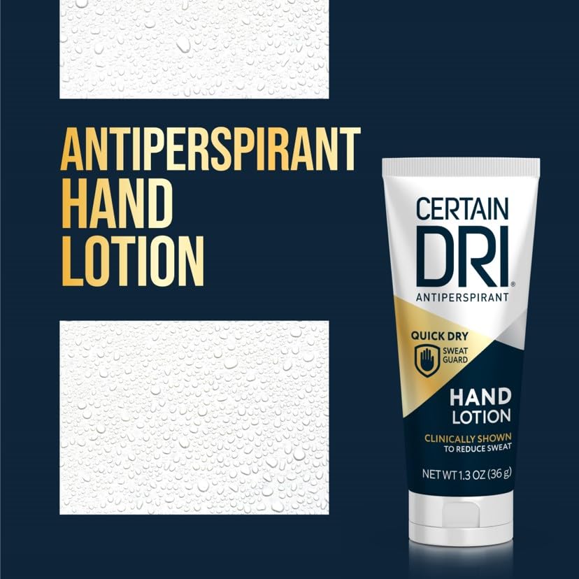 Certain Dri Antiperspirant Hand Lotion - 24-Hour Sweat Protection for Excessive Sweating & Palmar Hyperhidrosis - Fast-Drying, Non-Greasy, Fragrance-Free Formula - Dermatologist-Tested - 1.3 oz