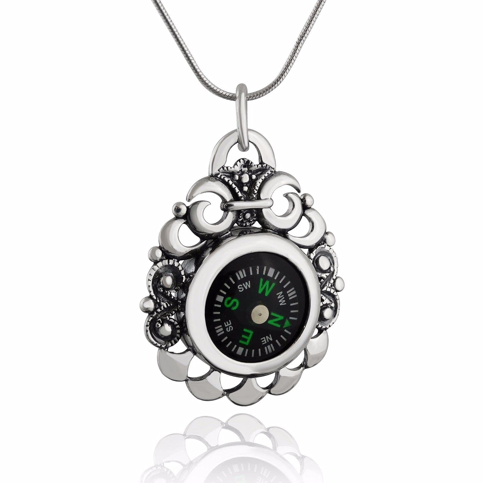 Victorian Scroll Compass Necklace 925 Sterling Silver NEW & WORKS! Nautical โ image 1