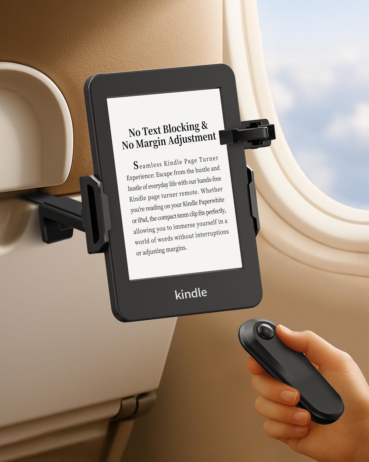 Photo 1 of Bongogoo Kindle Travel Stand with Remote Page Turner – Foldable Kindle Holder and Clicker for Hands-Free Reading on Airplanes, Commutes & Camping