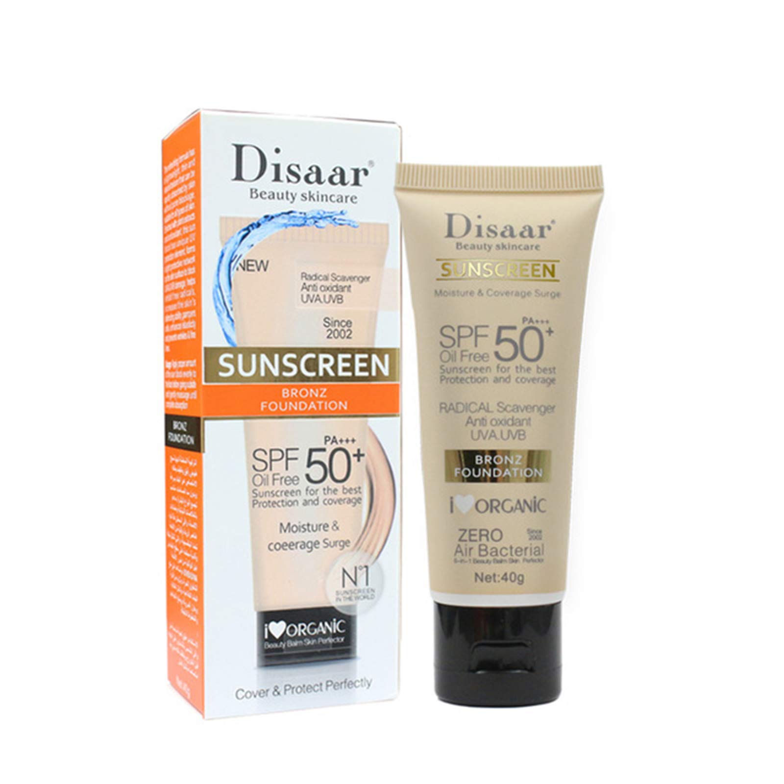 DISAAR Beauty Disaar Sunscreen Bronz Foundation Spf50+ Pa+++ Oil Free Protection Sunblock 40G
