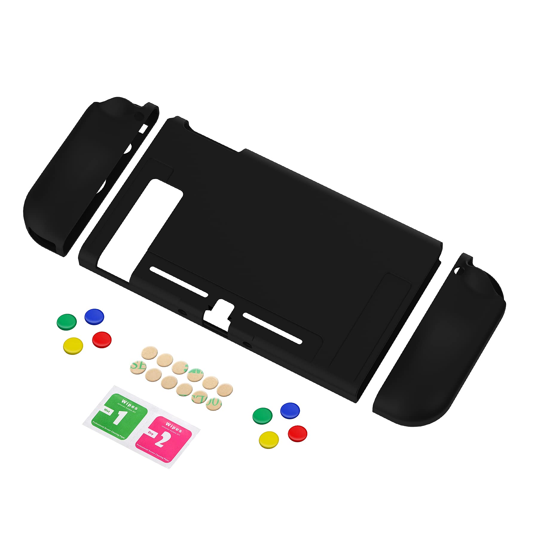 PlayVital Black Protective Case for Nintendo Switch, Soft TPU Slim Case Cover for Nintendo Switch Joycon Console with Colorful ABXY Direction Button Caps