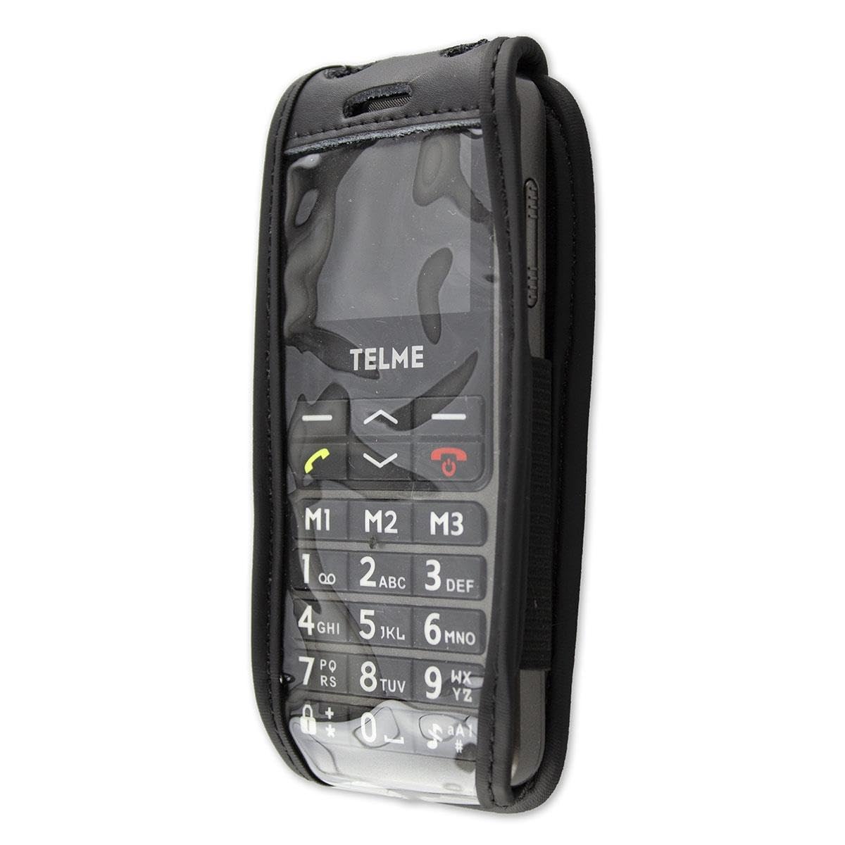 caseroxx Leather-Case with belt clip compatible with Telme C150 / C151 made from genuine leather, Pouch with belt clip and viewing window in black