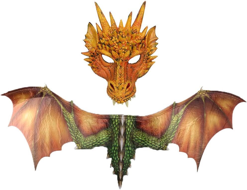 GXOK Halloween Carnival Dragon Mask Set Costume Animal Mask Wing,Dragon Mask Wings Cosplay Props Ornament Gifts