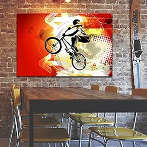 Canvas Wall Art Sports Theme - Man Doing a Flying Bike Stunt - Giclee Print Gallery Wrap Modern Home Art Ready to Hang - 12x18 inches
