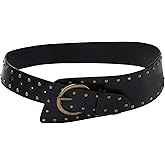 Manfnee Women's Fashion Leather Belt Studded Leather Belt Ladies Belts for Jeans Dress Punk Belt