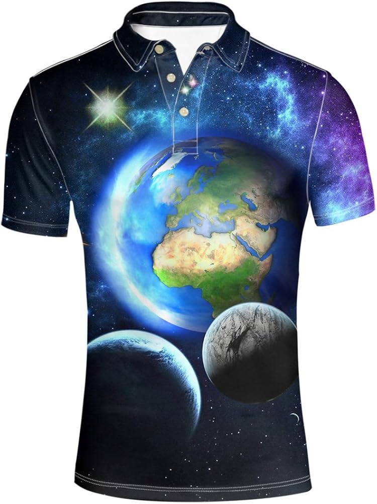 HUGS IDEA Galaxy Men's Golf Polos Shirt Summer Fashion Short Sleeve