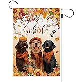 MEHOFOND Fall Happy Thanksgiving Garden Flag, Double Sided for Outside Dog Pumpkin Maple Leaves Give Thanks Turkey Seasonal Autumn Yard Decoration 12x18in