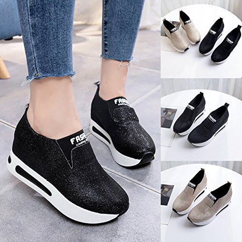 Women's Platform Wedges Walking Sneakers Flat Thick Bottom Shoes Slip On Ankle Boots (Black, US:5.5)