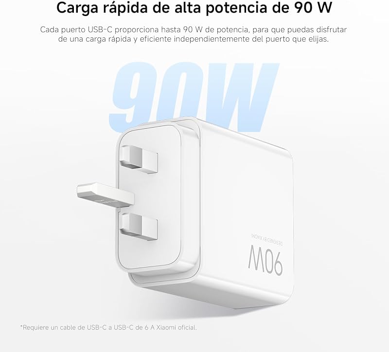 Cargador rápido 3 puertos USB-C 90W, adaptador