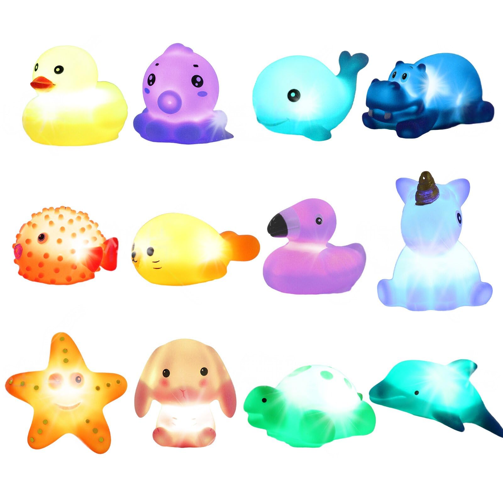 Light Up Bath Toys for Babies, 12 Pack Sensory Toys, Color Changing Toys for 1-3 Year Olds, Mould Free Baby Toys, Fun Toddler Toys with LED Lights