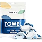 KIVORA Extra Thick Compressed Towel Tablets – Disposable Face Towels & Washcloths for Travel, Camping & Outdoor Use, 20 Pack Super Absorbent Cotton Towels for Emergency & Everyday Care