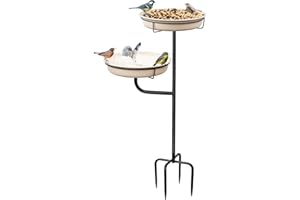 YALINKA Freestanding Birdbaths Bowl Outdoor, Free Standing Garden Bird Bath Bird Feeder & Bird Bath Bowl, Detachable Decoration Spa Birdfeeder for Garden Patio Yard Lawn, 4 Spiky Metal Stake (White)