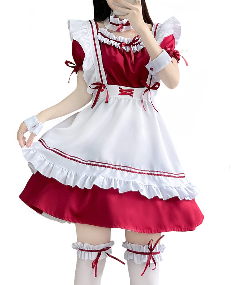 Aurueda Anime Cosplay French Maid Dress With Apron, Headgear, Leg Ring, Sleeve Ring