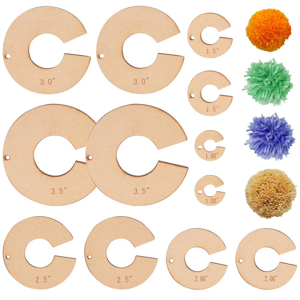 BENECREAT 12pcs Pom Pom Maker Wood Pompom Maker Tool 25/38/50/63/76/90mm Pom Ball Craft Tool Set for Needle Craft DIY Wool Knitting Craft