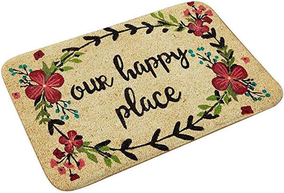 Kiranly Rectangle Non-Slip Funny Door Mat Entry Way Doormat for Patio, Front Door, All Weather Exterior Doors (Our Happy Place)
