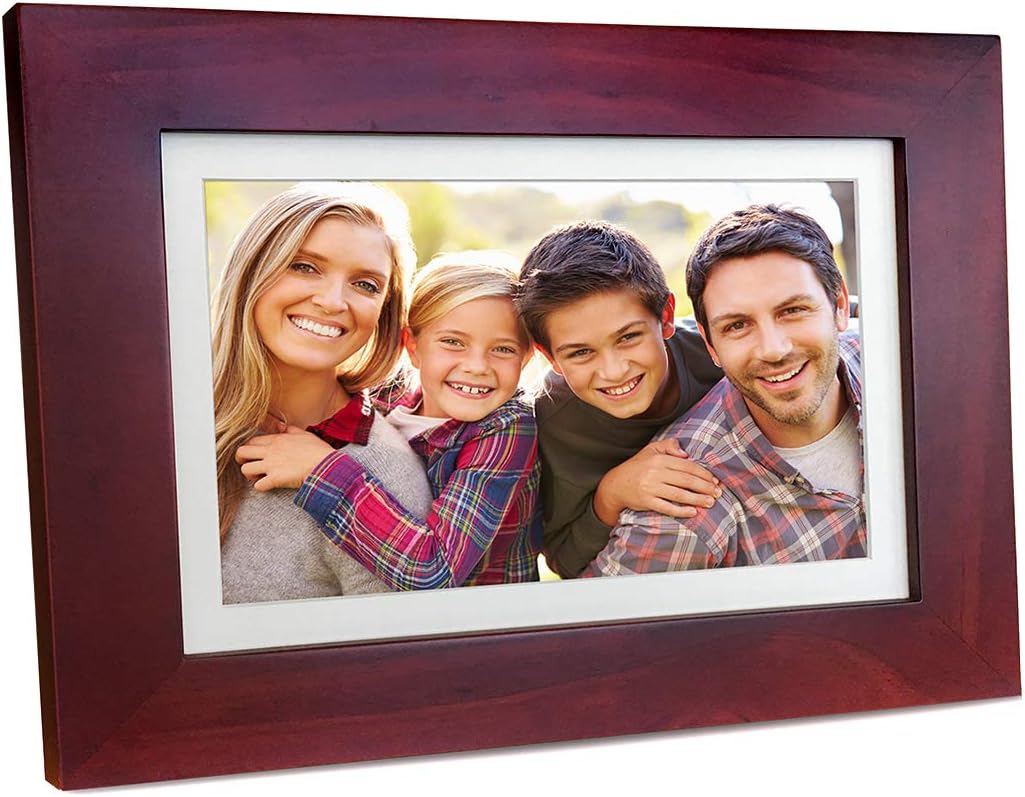 Sonicgrace 8 Inches Widescreen Wi-Fi Cloud Digital Photo Frame with IPS Display, HD Touch Screen, Full Angle View, 10GB Free Cloud Storage, Real Wood Frame, Russet Brown