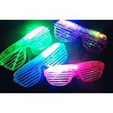 12 Piece Slotted & Shutter Shades Light Up Unisex Flashing Glasses For Adults & Children (5 Assorted Colors: White, Purple, Green, Blue, & Pink)- With Push On/Off Button for All Occasions